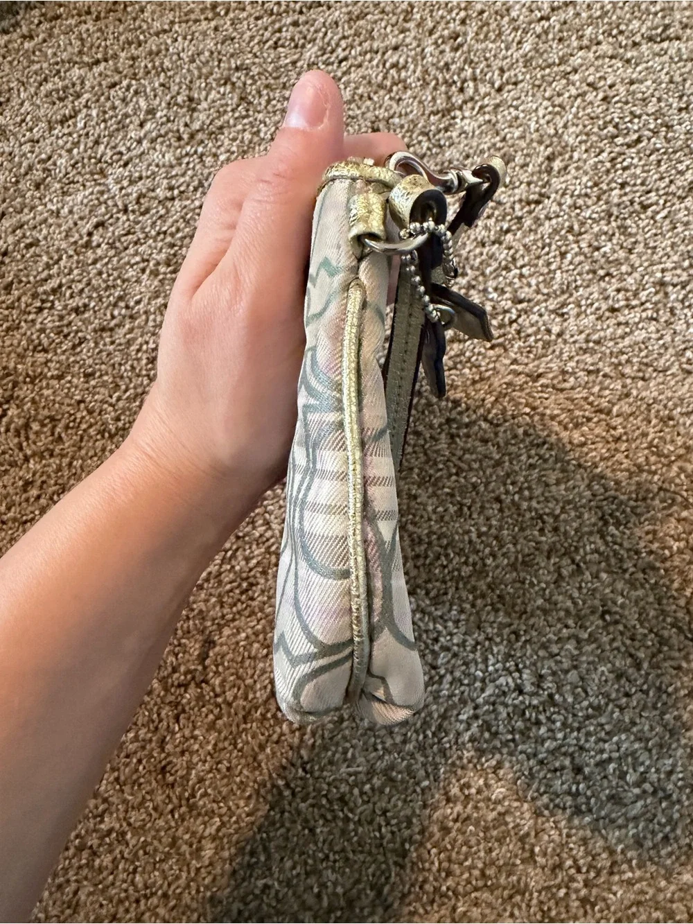 COACH Tartan CC Logo Silver/ Multi-Color Large Wristlet #F47145